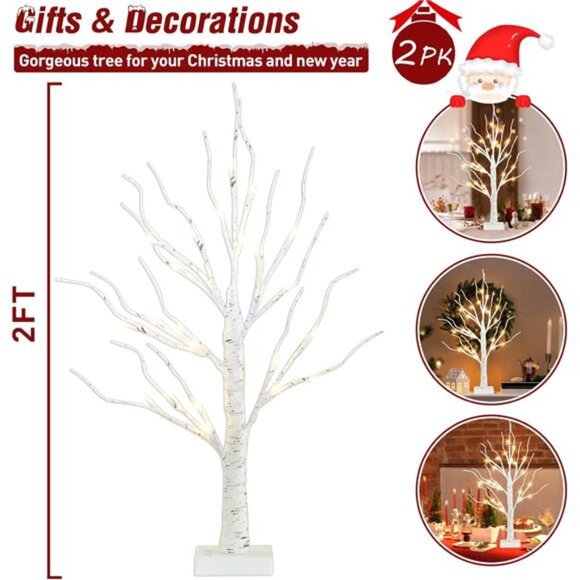 Christmas Decorations Indoor 2 Birch Tree with LED Light Home Decor Indoor - Picture 5 of 13